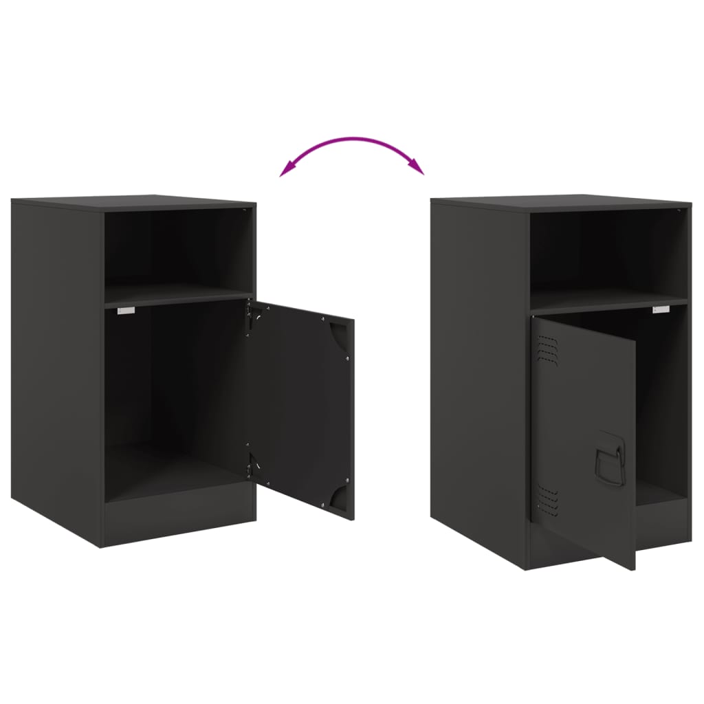 Stylish Black Steel Bedside Cabinets Set of 2, 34.5x39x62 cm