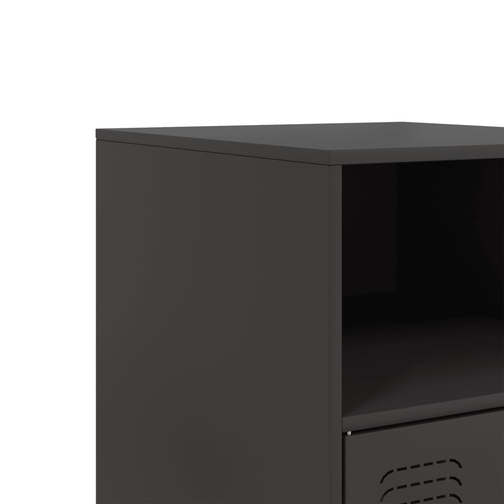 Stylish Black Steel Bedside Cabinets Set of 2, 34.5x39x62 cm