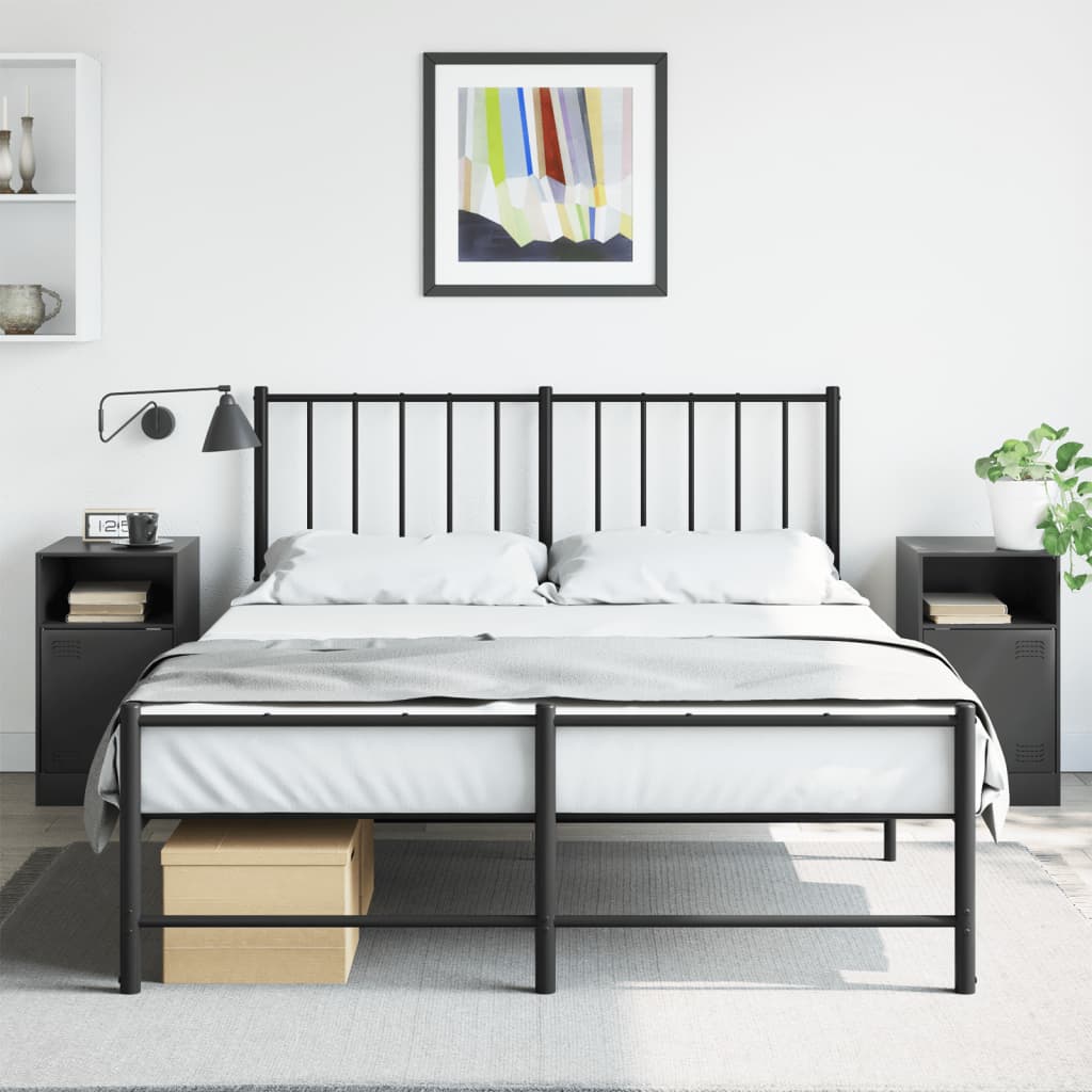 Stylish Black Steel Bedside Cabinets Set of 2, 34.5x39x62 cm