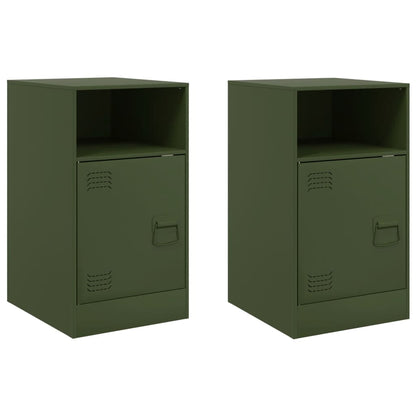 Olive Green Steel Bedside Cabinets - Set of 2 (34.5x39x62 cm)