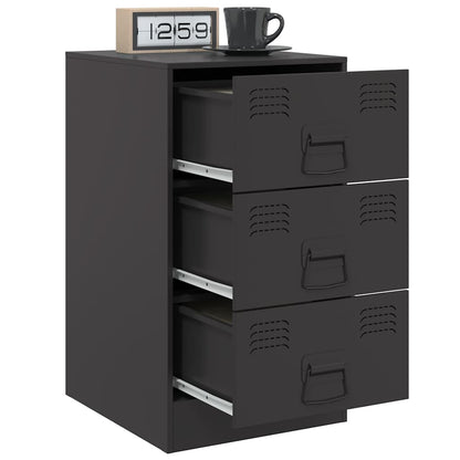 Sleek Black Steel Bedside Cabinet - 34.5x39x62 cm
