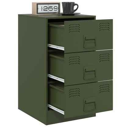 Pair of Olive Green Steel Bedside Cabinets - 34.5x39x62 cm