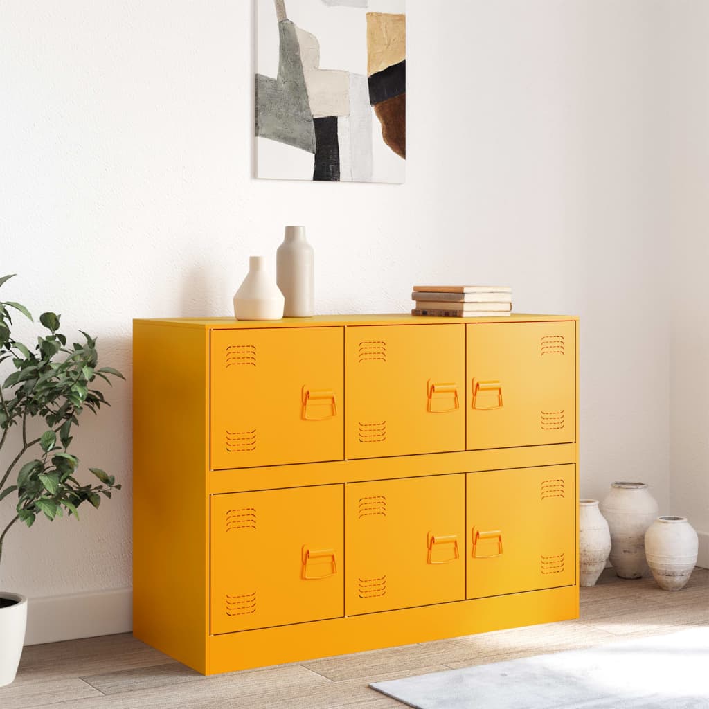 Mustard Yellow Steel Sideboard, 99x39x73 cm - Stylish Storage Solution
