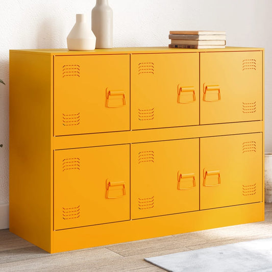 Mustard Yellow Steel Sideboard, 99x39x73 cm - Stylish Storage Solution