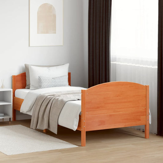 Solid Pine Wood Bed Frame, Wax Brown 90x200 cm, No Mattress Included
