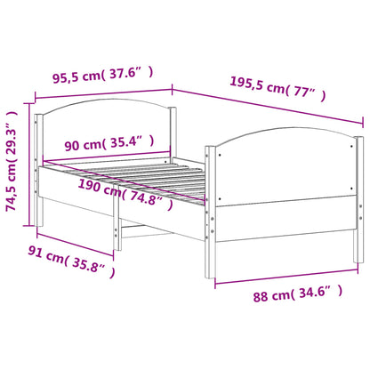 Solid Pine Bed Frame Wax Brown 90x190 cm - Single Size