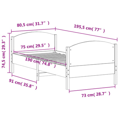 Solid Pine Wood Bed Frame in Wax Brown, 75x190 cm Small Single