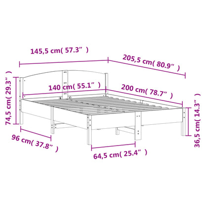 Solid Pine Wood Bed Frame 140x200 cm - Mattress Not Included