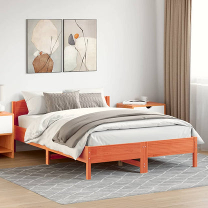 Solid Pine Bed Frame 140x200 cm - Wax Brown Finish, No Mattress