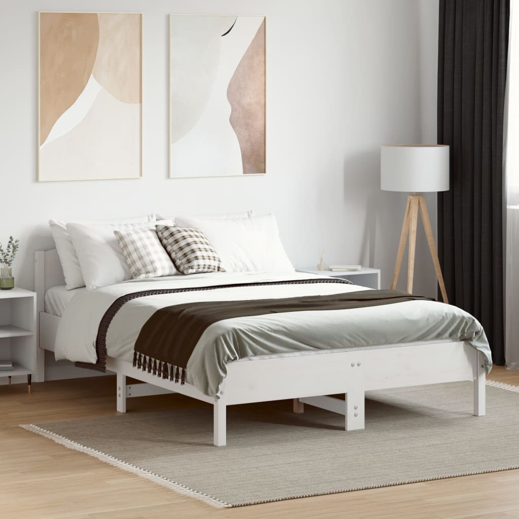 Bed Frame without Mattress White 140x190 cm Solid Wood Pine