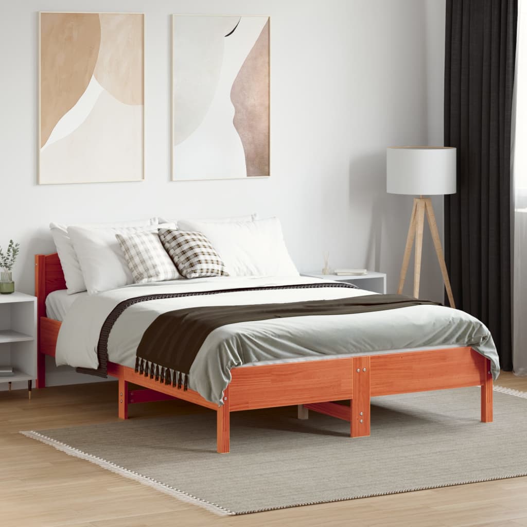 Solid Pine Wood Bed Frame Wax Brown 140x190 cm - No Mattress