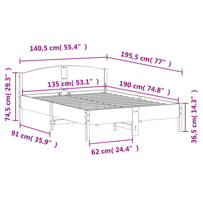 Solid White Pine Double Bed Frame - 135x190 cm | No Mattress Included