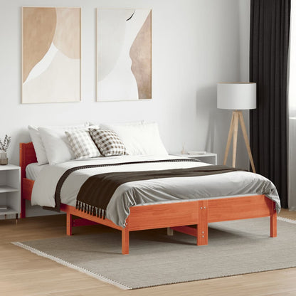 Solid Pine Bed Frame Wax Brown 135x190 cm - Double Size Furniture