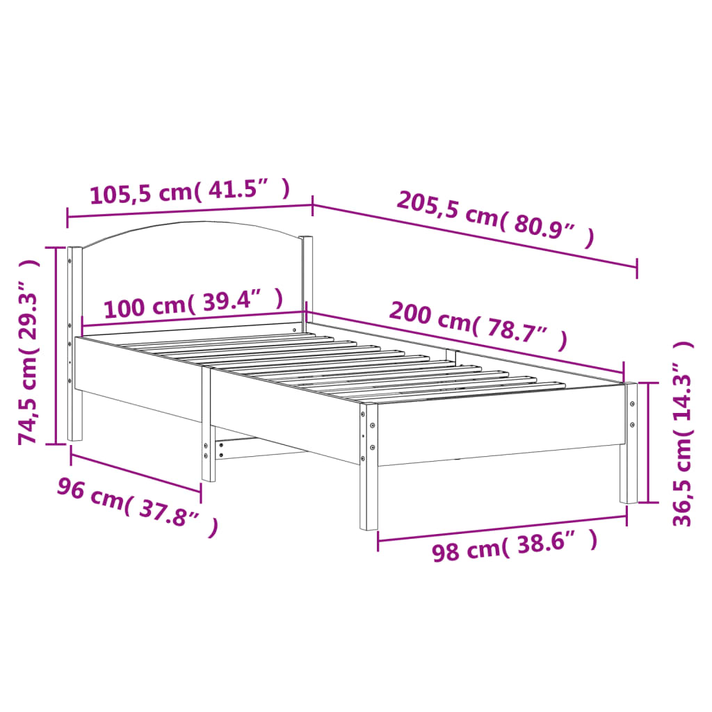 Solid Wood Pine Bed Frame, Wax Brown, 100x200 cm (No Mattress)
