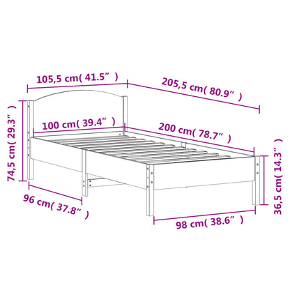 Solid Wood Pine Bed Frame, Wax Brown, 100x200 cm (No Mattress)