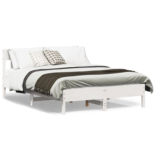 Solid Pine King Bed Frame, White 150x200 cm - No Mattress Included