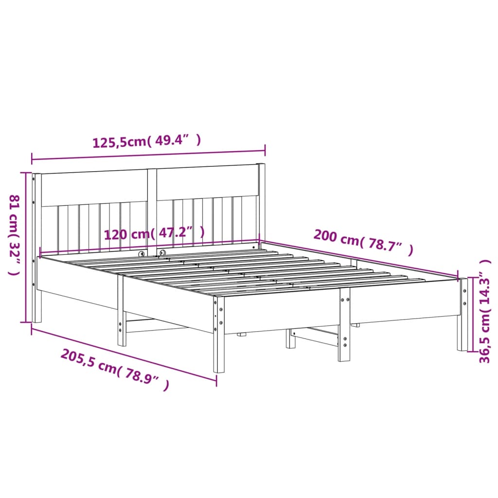 Solid Pine Wood Bed Frame 120x200 cm - No Mattress Included