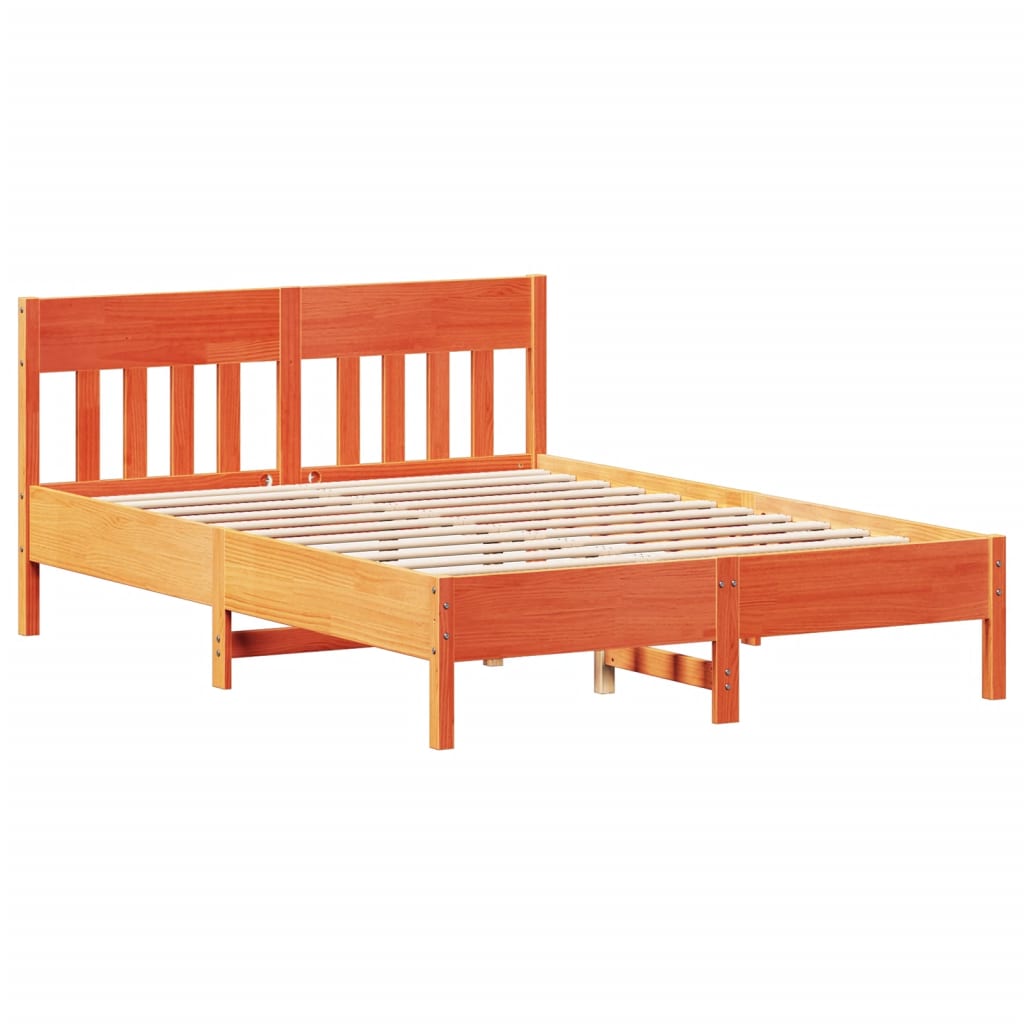 Solid Pine Bed Frame, 120x200 cm, Wax Brown Finish, No Mattress