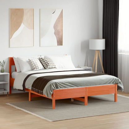 Solid Pine Bed Frame, 120x200 cm, Wax Brown Finish, No Mattress