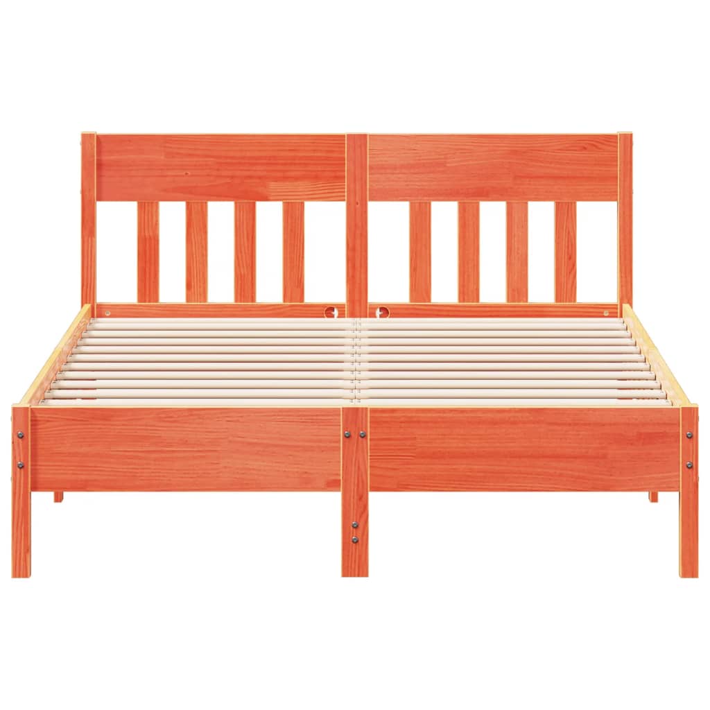Solid Pine Bed Frame, 120x200 cm, Wax Brown Finish, No Mattress