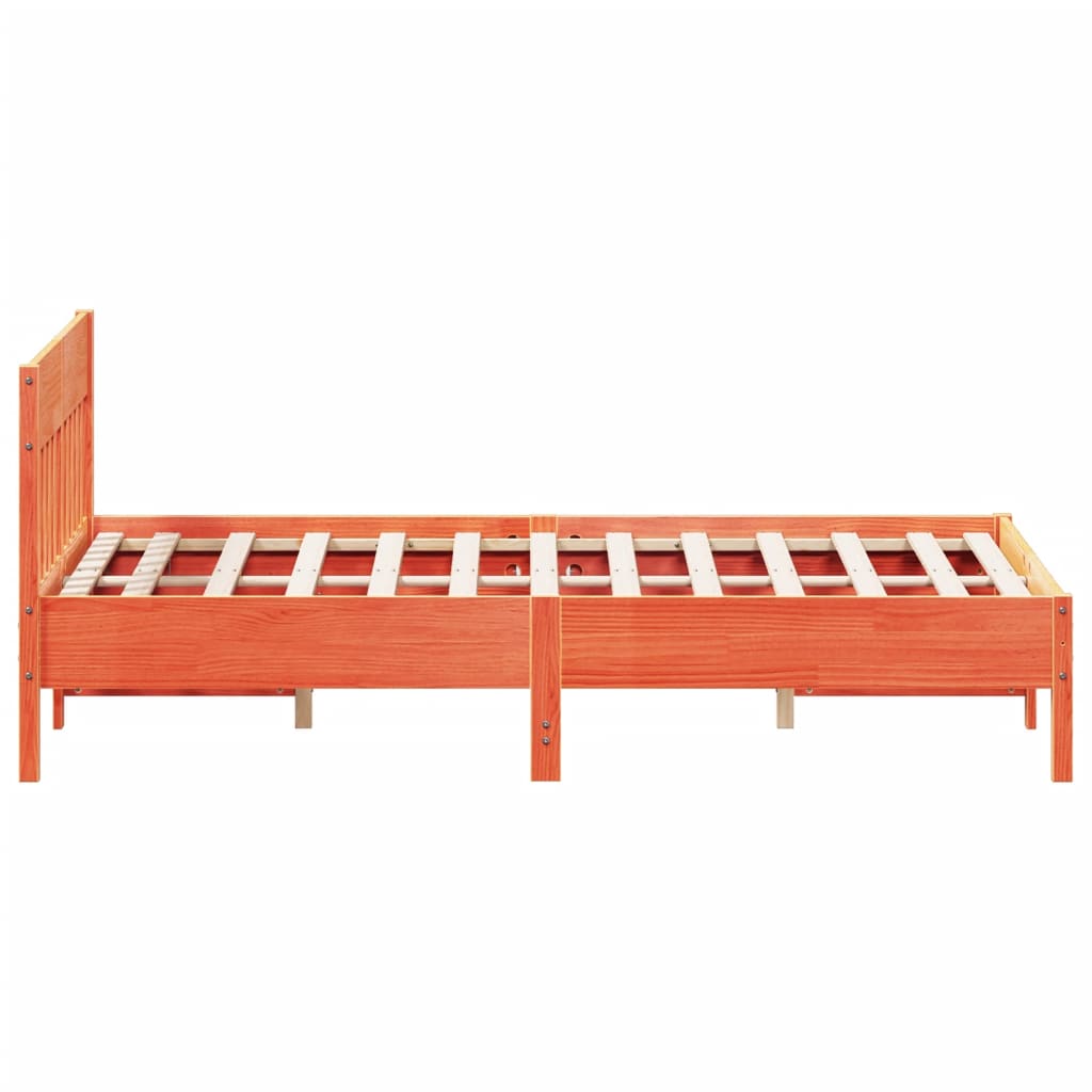 Solid Pine Bed Frame, 120x200 cm, Wax Brown Finish, No Mattress