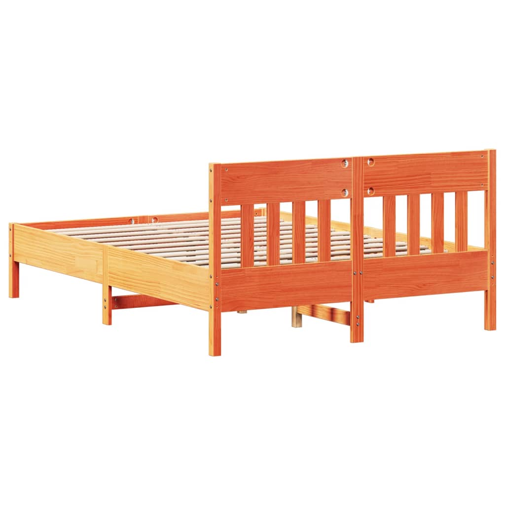 Solid Pine Bed Frame, 120x200 cm, Wax Brown Finish, No Mattress