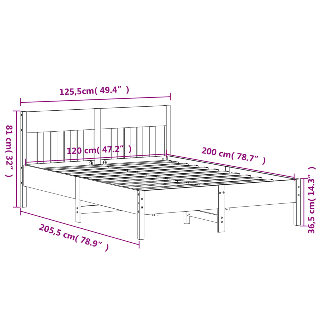 Solid Pine Bed Frame, 120x200 cm, Wax Brown Finish, No Mattress