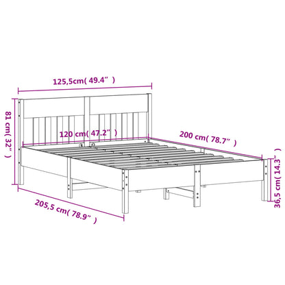 Solid Pine Bed Frame, 120x200 cm, Wax Brown Finish, No Mattress