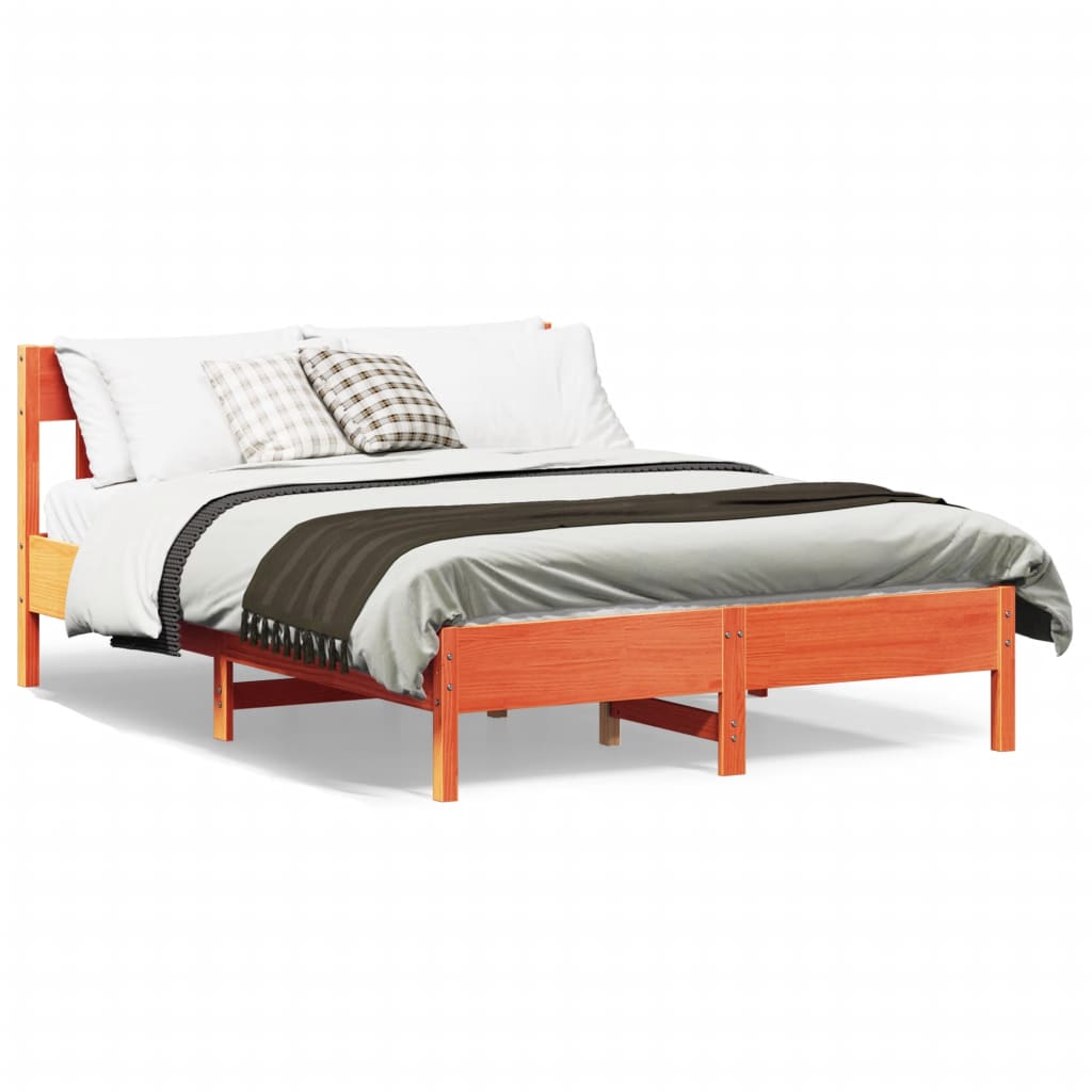 Solid Pine Bed Frame, 120x200 cm, Wax Brown Finish, No Mattress