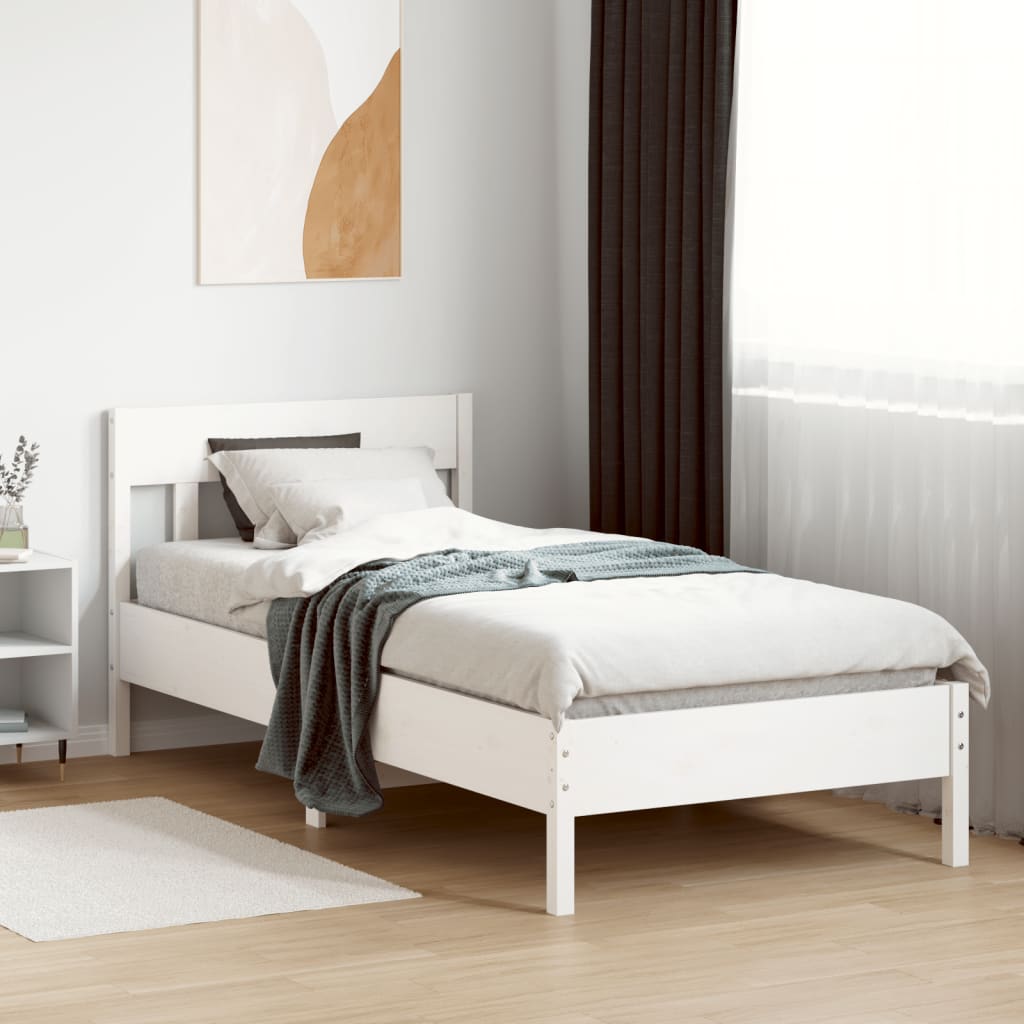 Solid Pine Wood Bed Frame 100x200 cm, White Finish