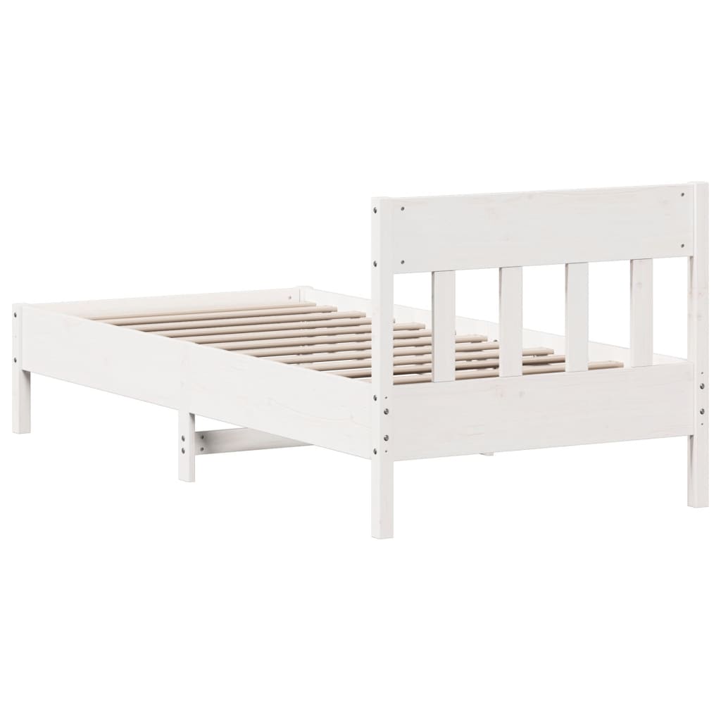 Solid Pine Wood Bed Frame 100x200 cm, White Finish