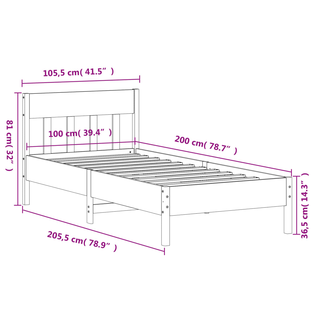 Solid Pine Wood Bed Frame 100x200 cm, White Finish