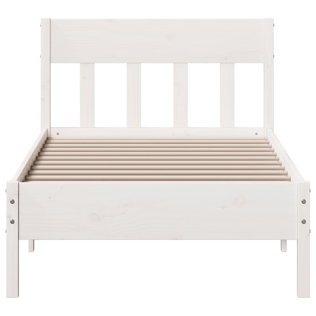 Solid Pine Wood Bed Frame, White, 90x200 cm (No Mattress)