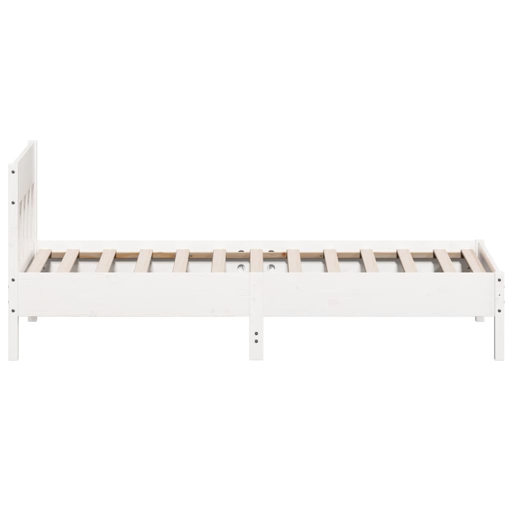 Solid Pine Wood Bed Frame, White, 90x200 cm (No Mattress)