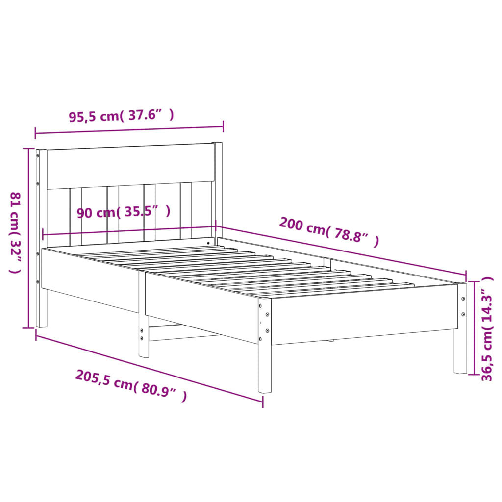 Solid Pine Wood Bed Frame, White, 90x200 cm (No Mattress)