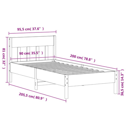 Solid Pine Wood Bed Frame, White, 90x200 cm (No Mattress)