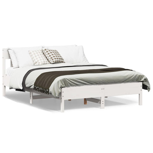 Solid Wood Pine Bed Frame, Small Double, White 120x190 cm