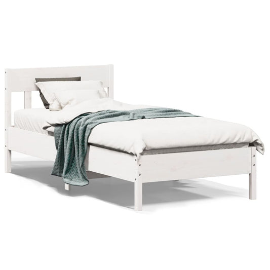 White Solid Wood Pine Small Single Bed Frame 75x190 cm