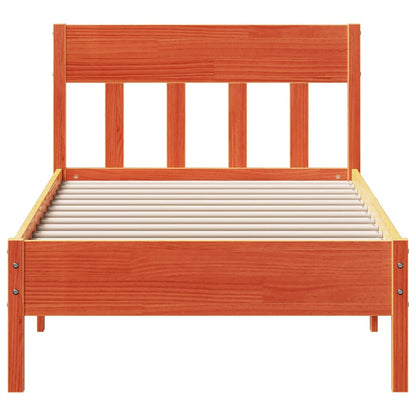 Solid Pine Wood Bed Frame, Wax Brown 75x190 cm, Small Single