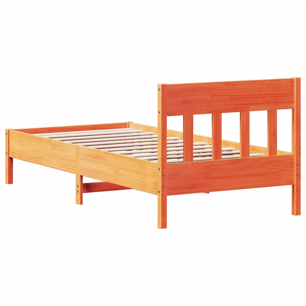 Solid Pine Wood Bed Frame, Wax Brown 75x190 cm, Small Single