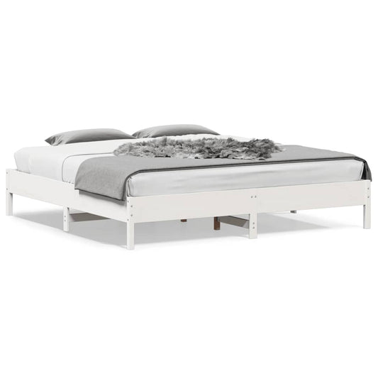 Solid Pine Wood Bed Frame 200x200 cm - White Finish, No Mattress