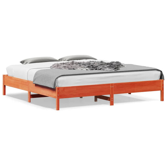 Solid Pine Wood Bed Frame, Wax Brown 200x200 cm - No Mattress Included