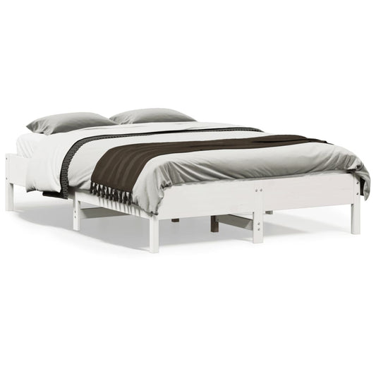 Solid Pine Wood Bed Frame, White, 140x190 cm - No Mattress Included