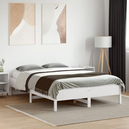 White Solid Pine Wood Double Bed Frame 135x190 cm (No Mattress)