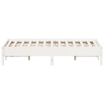 White Solid Pine Wood Double Bed Frame 135x190 cm (No Mattress)