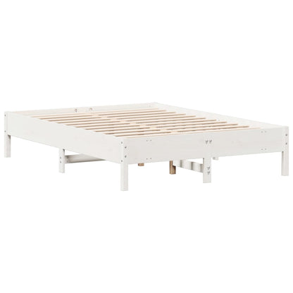 White Solid Pine Wood Double Bed Frame 135x190 cm (No Mattress)