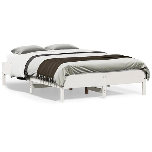 White Solid Pine Wood Double Bed Frame 135x190 cm (No Mattress)