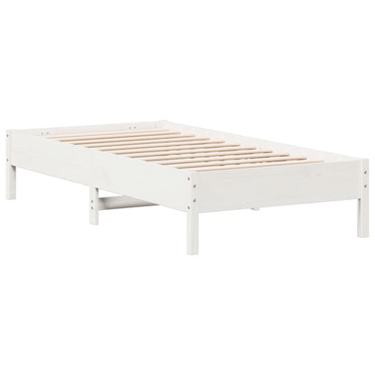 Solid Pinewood Bed Frame, White, 90x190 cm, Single Size
