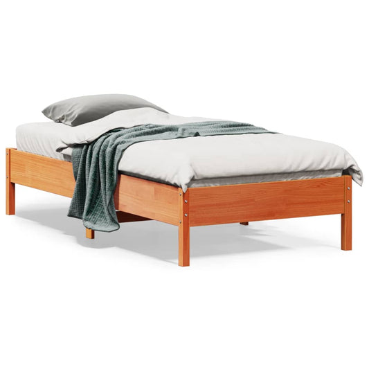 Solid Pine Wood Bed Frame, Wax Brown, 75x190 cm, Small Single
