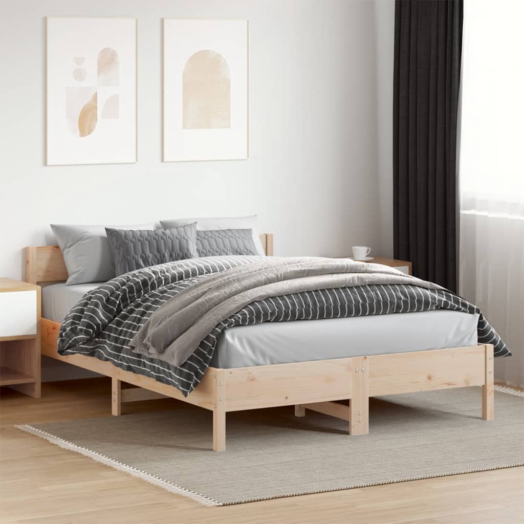 Solid Pine Wood Bed Frame 140x200 cm - Mattress Not Included